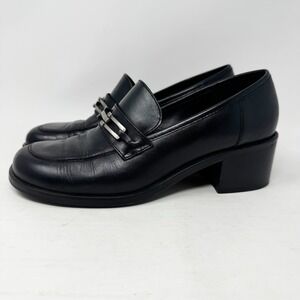 Vintage 90s Y2K Chunky Platform Heel Lug Oxford Loafers Shoes Women Sz 7.5 Black